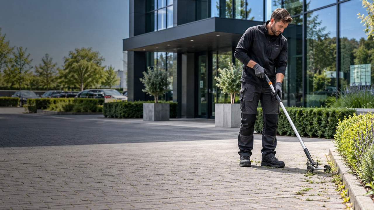 Professionele onkruidbestrijding rondom een bedrijfspand